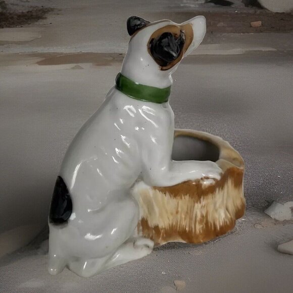 Vintage Porcelain Jack Russel Terrier Dog Figurine Ashtray Trinket Dish 5” - Picture 6 of 10